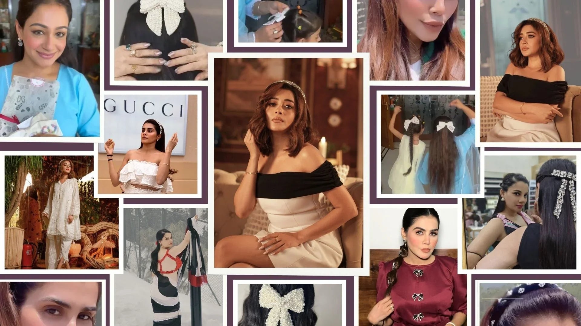 celebrity photo collage wearing hair accessories by loveknots