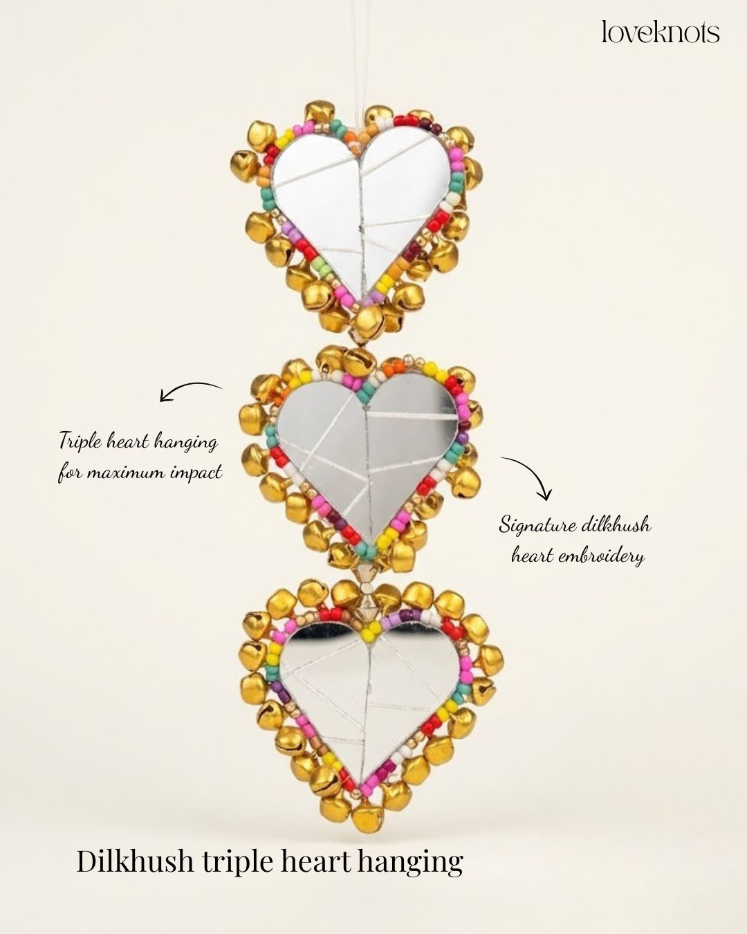 Dilkhush mirror heart ghungroo triple heart hanging