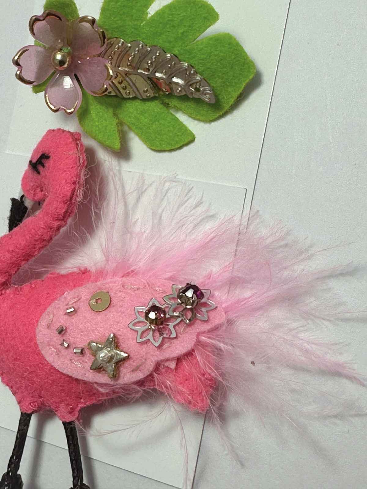 Pink flamingo hair clip set with embellished wings by loveknots 