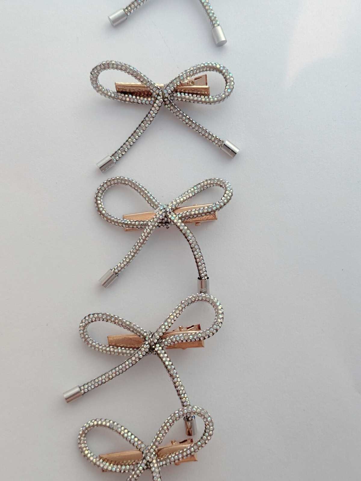 closeup of crystal hair bows