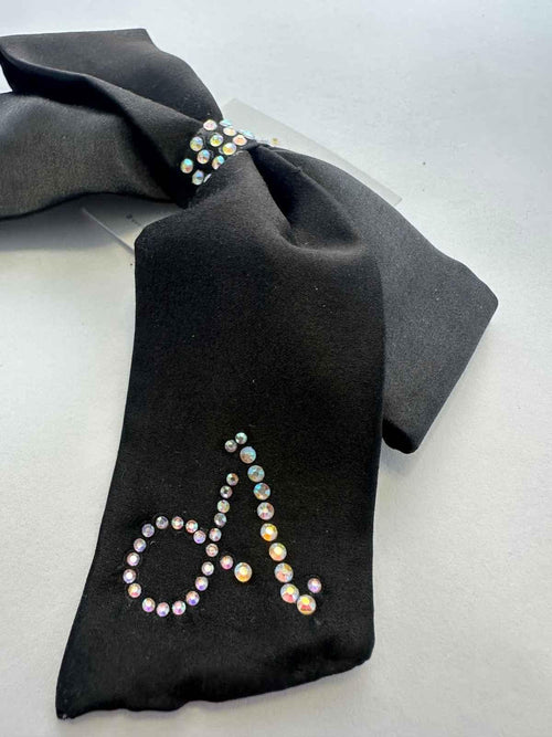 customised black satin bow with swarvoski letter A by loveknots