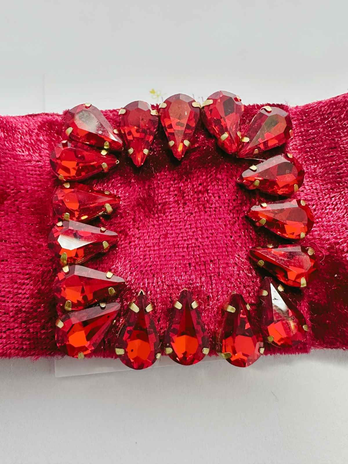 closeup of red velvet Victoria bow by loveknots
