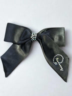 customised black satin bow with p initial swarvoski letter by loveknots
