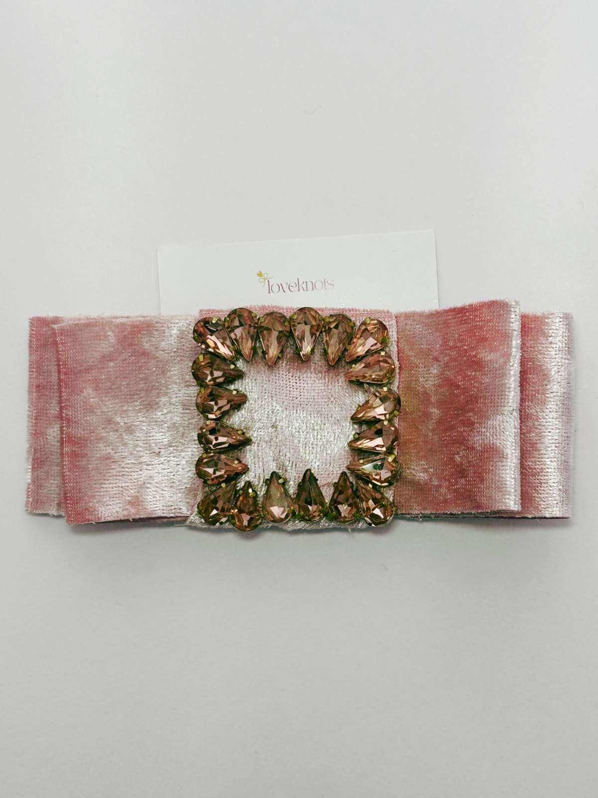 closeup of pink velvet Victoria bow by loveknots