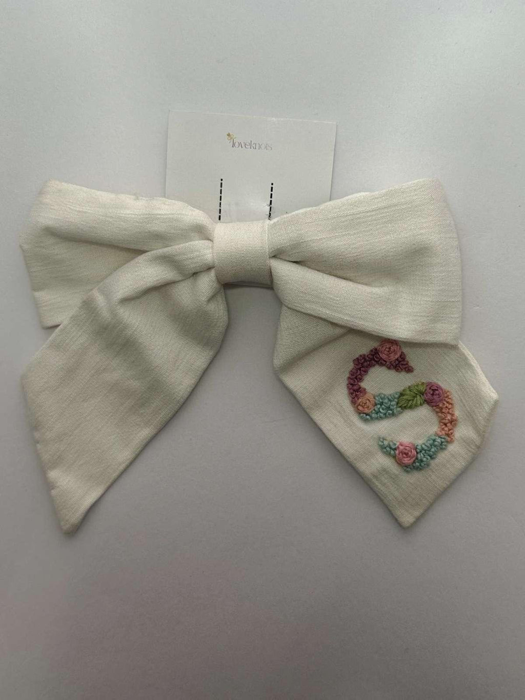 s bow hand embroider initial