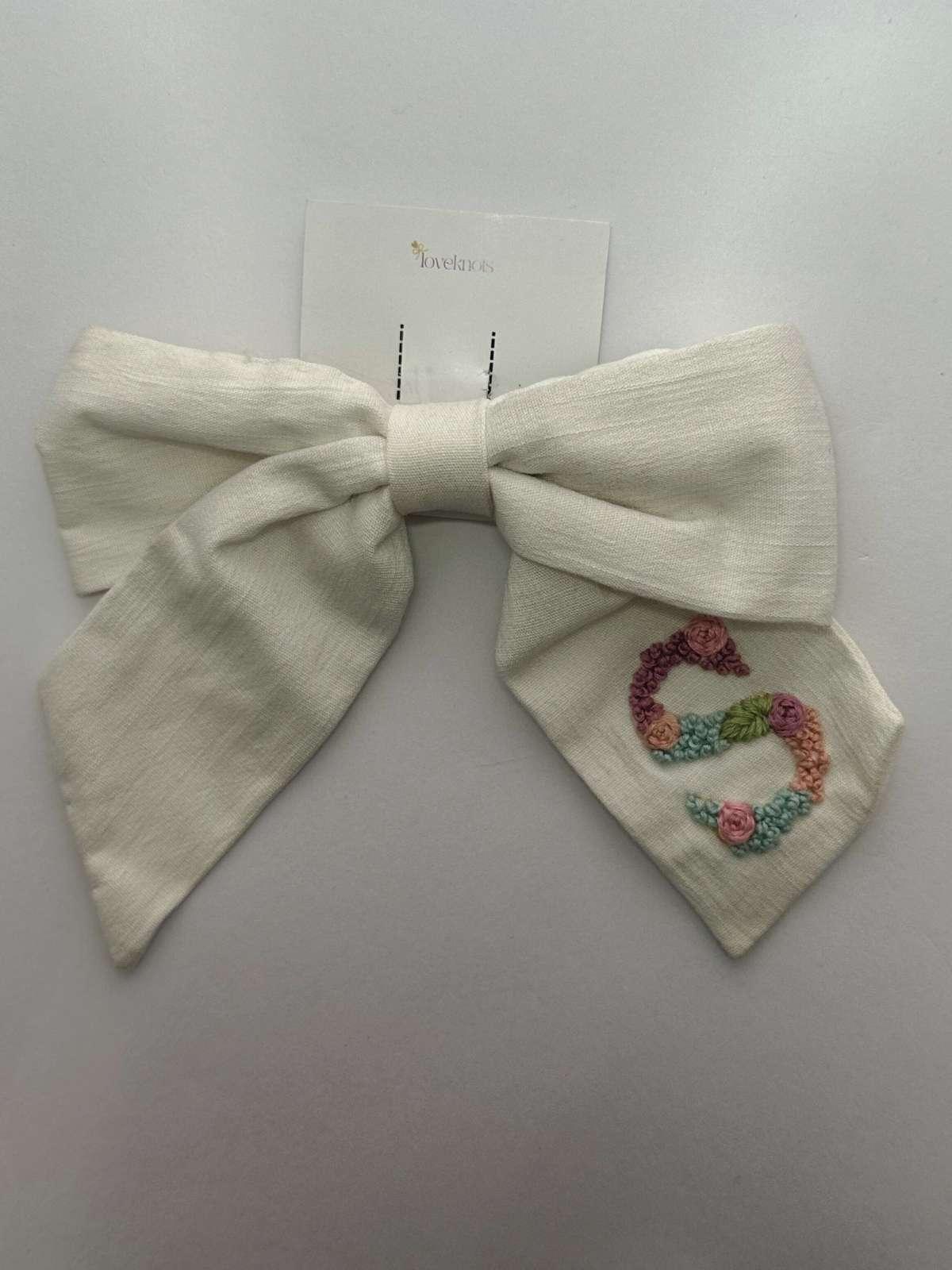 s bow hand embroider initial