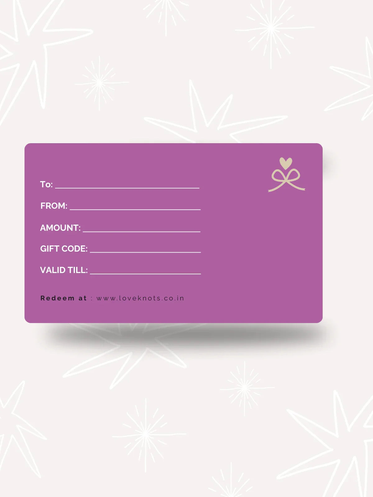 Details back side of loveknots premium gift card