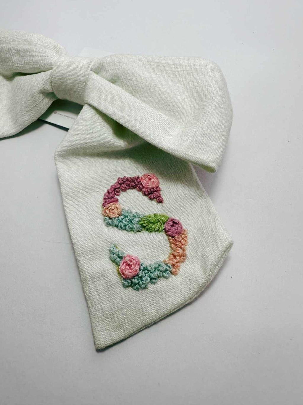 s letter hand embroidery initial bow by loveknots