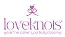 Logo of 'loveknots' with a purple bowed heart and text on a white background